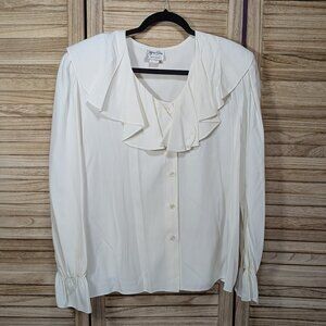 VINTAGE Jeffrey & Dara by Linda Hutley White Ruffled Button-Up Blouse Size 2X
